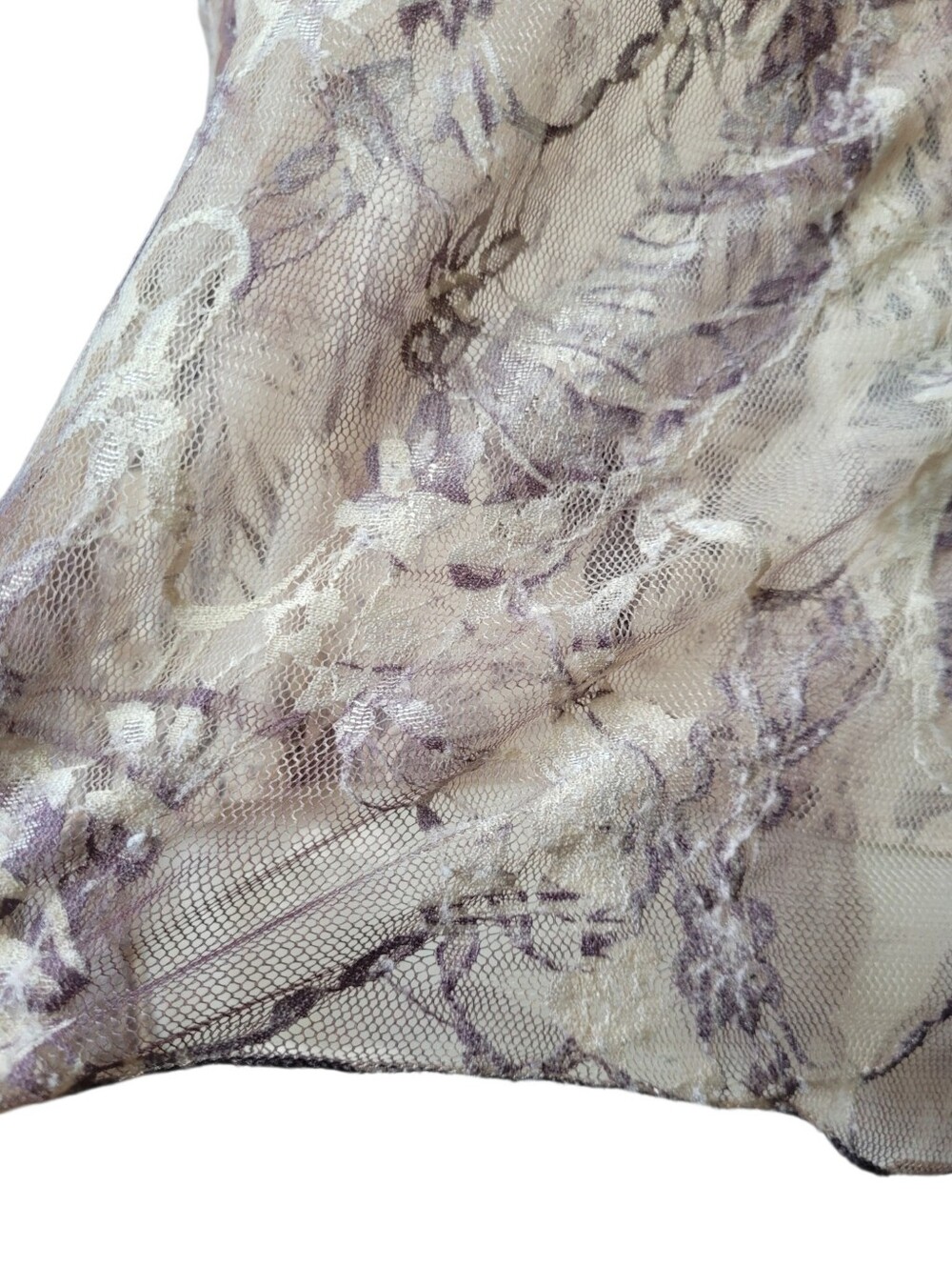 Y2K Fairycore Lace Overlay Botanical Print Blouse Rhinestones Lavender Cream - Picture 10 of 14